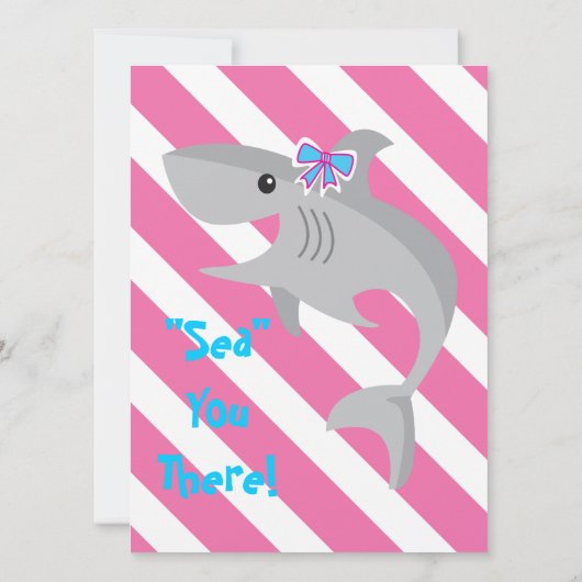 Meisje Shark Bite Uitnodigen - 9e Verjaardagsfeest Kaart (Achterkant)