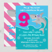 Meisje Shark Bite Uitnodigen - 9e Verjaardagsfeest Kaart (Voorkant / Achterkant)