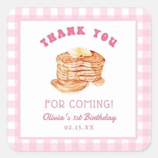 Meisje Short Stack Pannenkoek Verjaardag Bedankt Vierkante Sticker (Voorkant)