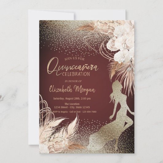 Meisje Silhouet, Bloemen Boho Bloemen Pampas Gras Kaart (Voorkant)