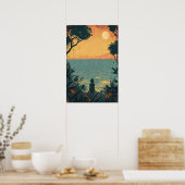 meisje silhouet onder de maan Poster (Keuken)