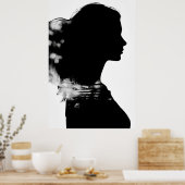 Meisje Silhouet Schilderachtig Zwart & Wit Moderne Poster (Keuken)