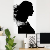 Meisje Silhouet Schilderachtig Zwart & Wit Moderne Poster (Thuiskantoor)
