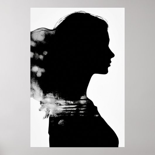 Meisje Silhouet Schilderachtig Zwart & Wit Moderne Poster (Voorkant)
