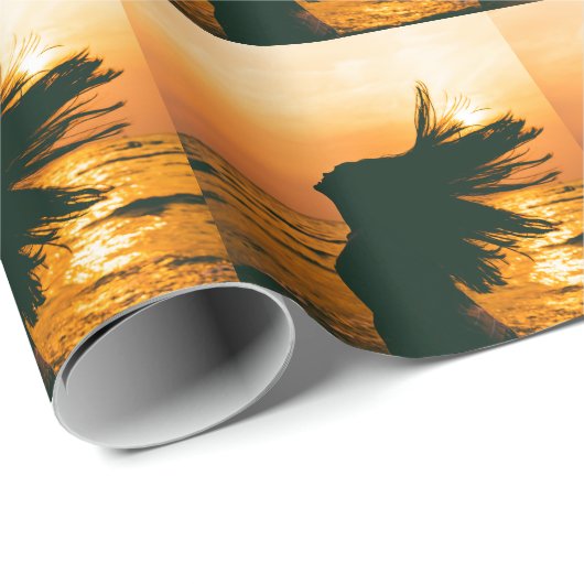 Meisje silhouet, zee zonsondergang, vrijheid. cadeaupapier (Rol Hoek)