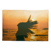 Meisje silhouet, zee zonsondergang, vrijheid. kussensloop (Achterkant)