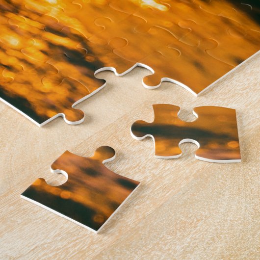 Meisje silhouet, zee zonsondergang, vrijheid. legpuzzel (Zijkant)