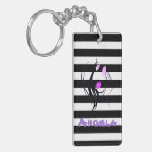 Meisje Silhouette, zwart, witte strepen, speciaal  Sleutelhanger (Voorkant Links)