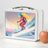 Meisje Skiën Metal Lunchbox (In situ)