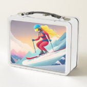 Meisje Skiën Metal Lunchbox (Achterkant)