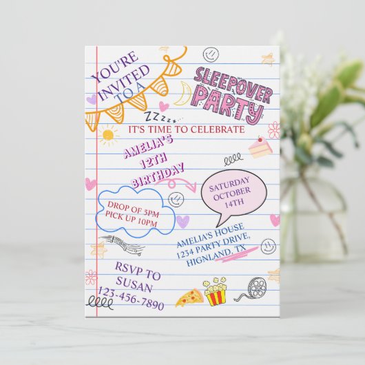 Meisje Sleepover Party Tiener Kinder Slumber Verja Kaart (Staand voorkant)