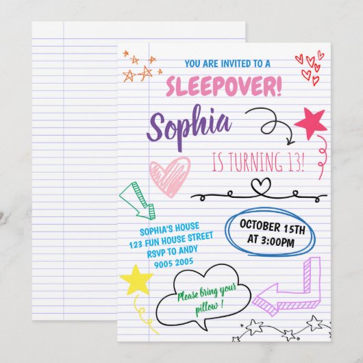 Meisje Sleepover Party Tiener Kinder Slumber Verja Kaart (Voorkant / Achterkant)