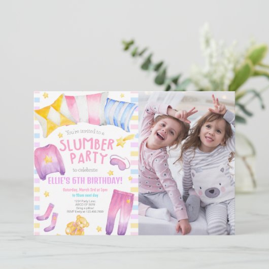 Meisje Sleepover Slumber Party Verjaardag Foto Kaart (Staand voorkant)