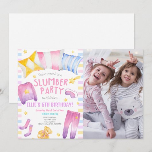 Meisje Sleepover Slumber Party Verjaardag Foto Kaart (Voorkant / Achterkant)