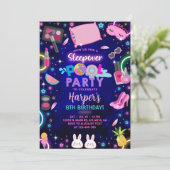 Meisje sleepover zwembad feestje verjaardag uitnod kaart (Staand voorkant)