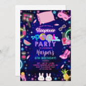 Meisje sleepover zwembad feestje verjaardag uitnod kaart (Voorkant / Achterkant)