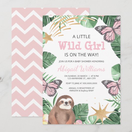 Meisje / Sleuf / Butterfly / Faux Gold Baby shower Kaart (Voorkant / Achterkant)