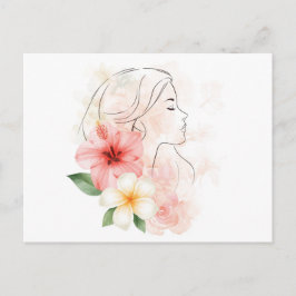 Meisje sluit haar ogen met bloem-waterverf briefkaart