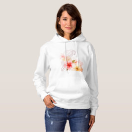Meisje sluit haar ogen met rode bloem hoodie