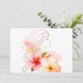 Meisje sluit haar ogen met rode bloem kaart (Staand voorkant)
