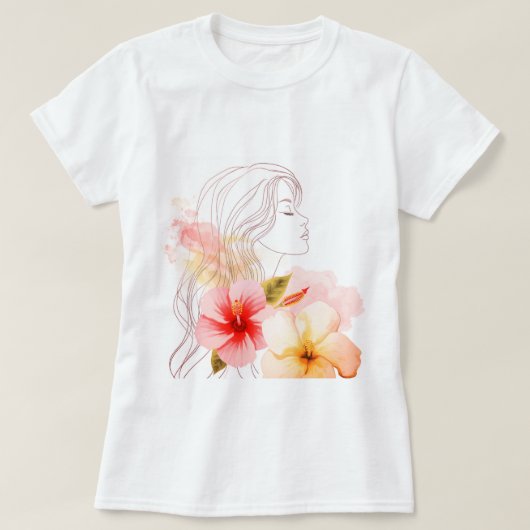 Meisje sluit haar ogen met rode bloem t-shirt (Design voorkant)
