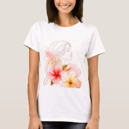 Meisje sluit haar ogen met rode bloem t-shirt