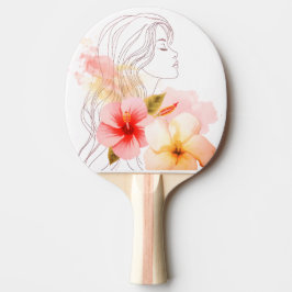 Meisje sluit haar ogen watercolor bloem tafeltennisbatje