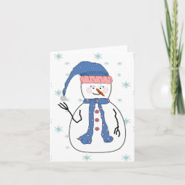 Meisje Sneeuwman, Sneeuwsneeuw grillige primitieve Feestdagen Kaart