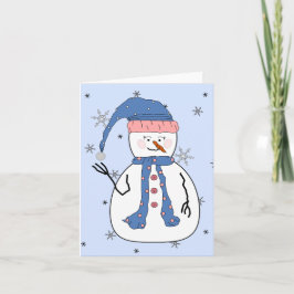 Meisje Sneeuwman, Sneeuwsneeuw grillige primitieve Feestdagen Kaart