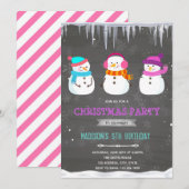 Meisje sneeuwman verjaardag uitnodiging (Voorkant / Achterkant)