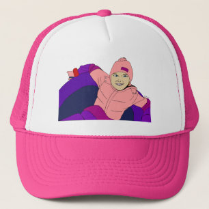 Meisje sneeuwtubing trucker pet