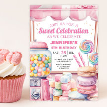 Meisje Snoep Land Retro Pink Sweets Verjaardagsfee