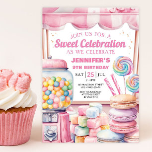 Meisje Snoep Land Retro Pink Sweets Verjaardagsfee Kaart