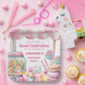 Meisje Snoep Land Retro Pink Sweets Verjaardagsfee Papieren Bordje (Feest)