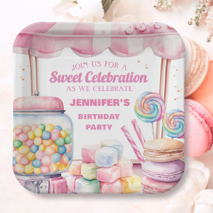 Meisje Snoep Land Retro Pink Sweets Verjaardagsfee Papieren Bordje