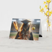 Meisje Softbal Speler Afstuderen met Fiery Bat Kaart (Gele Bloem)