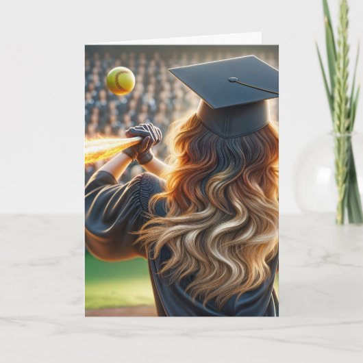 Meisje Softbal Speler Afstuderen met Fiery Bat Kaart (Voorkant)
