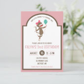 Meisje sok aap met ballon verjaardagsfeest kaart (Staand voorkant)