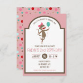 Meisje sok aap met ballon verjaardagsfeest kaart (Voorkant / Achterkant)