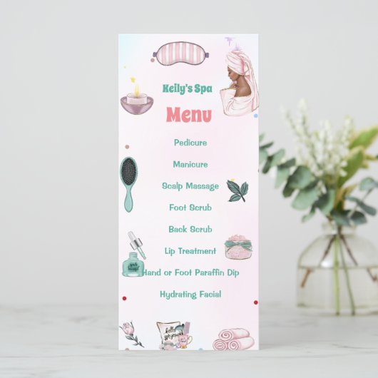 Meisje Spa Verjaardagsfeestje Menu (Staand voorkant)