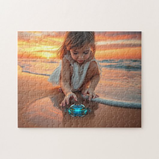 Meisje speelt met een krab legpuzzel (Horizontaal)