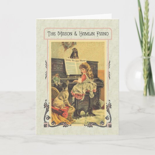 Meisje speelt piano voor hond kaart (Voorkant)