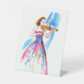 Meisje speelt viool reclamebord met voetstuk (Voorkant)