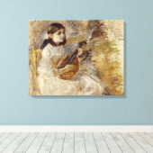 Meisje spelen de mandoline (door Berthe Morisot) Canvas Afdruk (Insitu (Houten vloer))