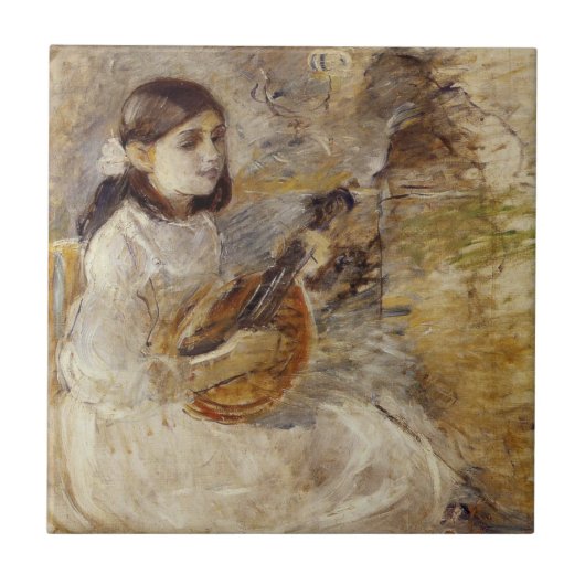 Meisje spelen de mandoline (door Berthe Morisot) Tegeltje (Voorkant)