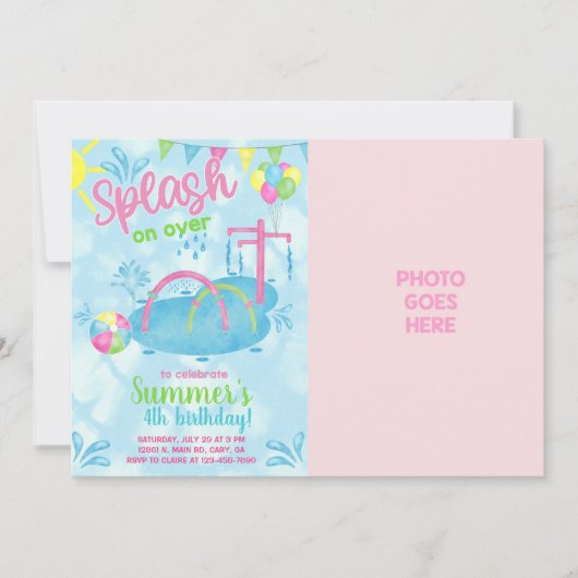 Meisje splash pad waterpark verjaardagsuitnodiging kaart (Voorkant)