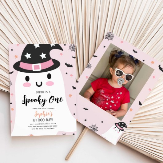 Meisje Spooky One Hallowen Ghost Pink 1st Birthday Kaart