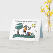 Meisje Sport Camp Stick Figuur Denken aan jou Kaart (Gele Bloem)