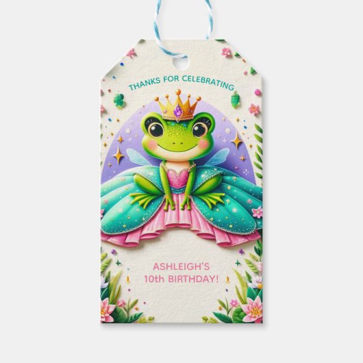 Meisje sprookje kikker prinses verjaardagsfeestje cadeaulabel (Voorkant)