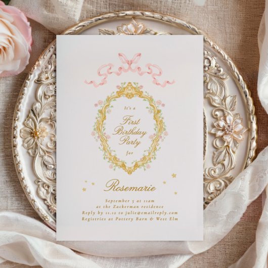 Meisje Sprookjesprinses Bow Roze Verjaardagsfeest Kaart